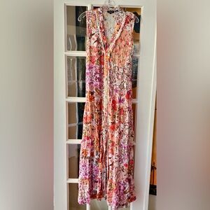 Tolani Tiered Floral Maxi Dress Boho Cottagecore Womens Sz L Sleeveless